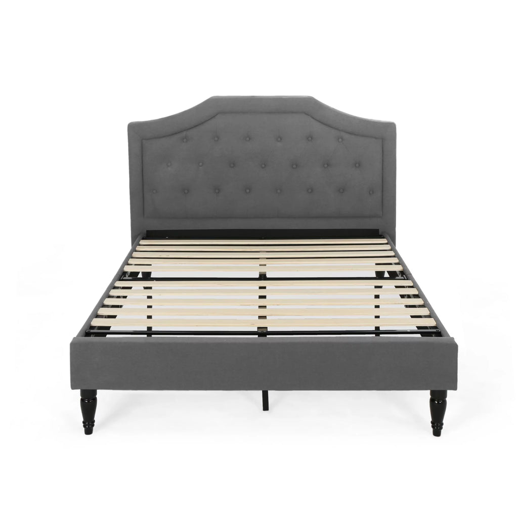 85.5" Charcoal Gray and Brown Contemporary Button Tufted Queen Size Bed Frame