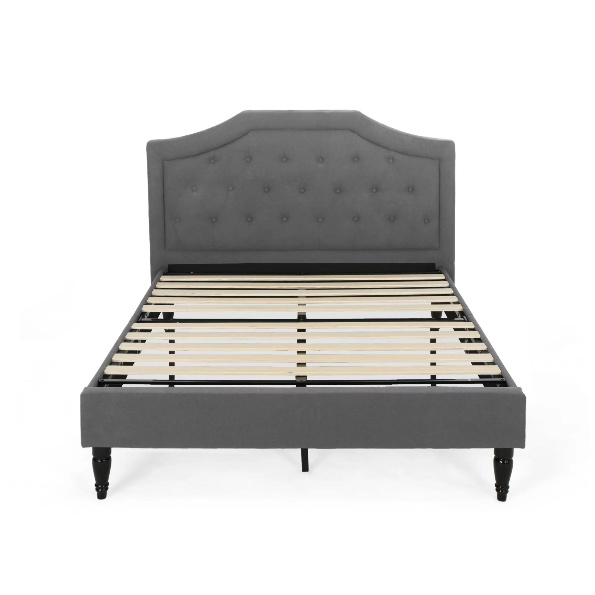 85.5" Charcoal Gray and Brown Contemporary Button Tufted Queen Size Bed Frame