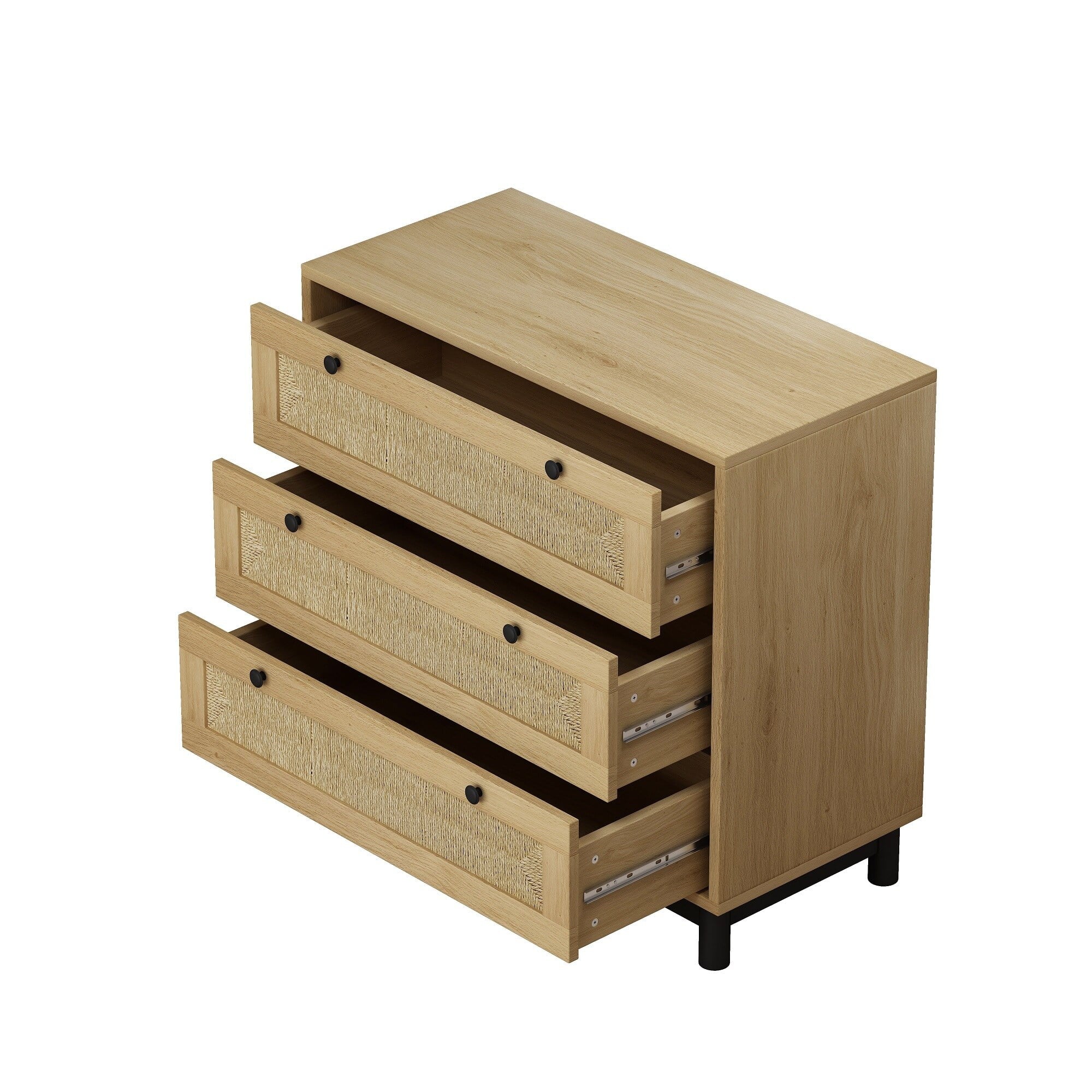 3-Drawers Dresser with Rope Woven Drawer Panel Design