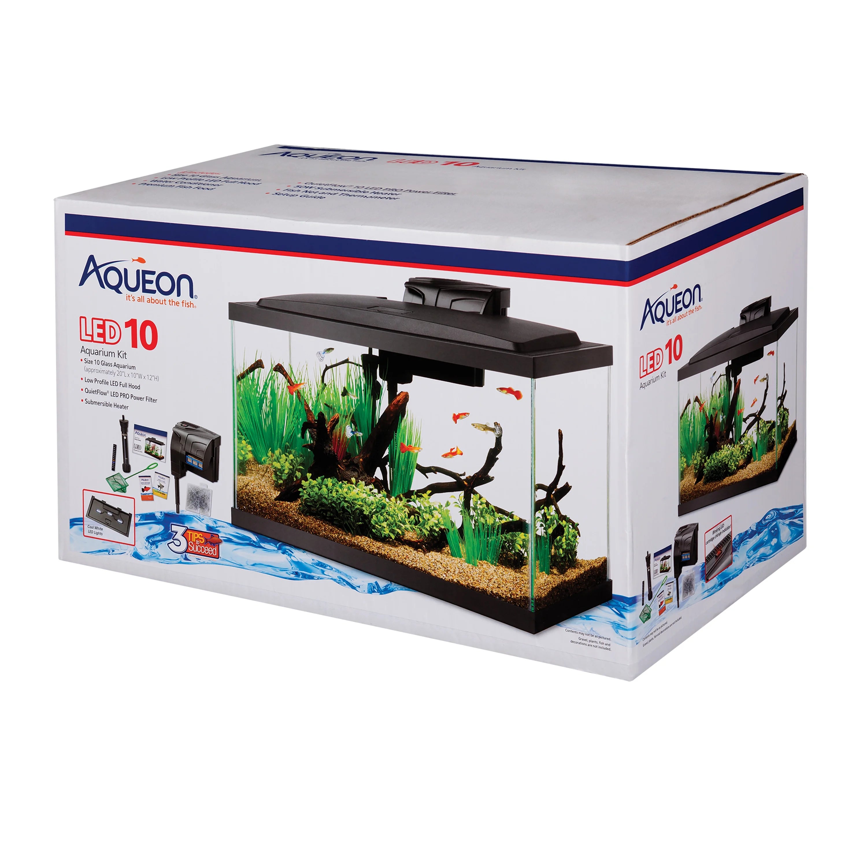 Aqueon Aquarium Starter Kit, 10 Gallon Glass Fish Tank, LED Lighting, Filter and Heater