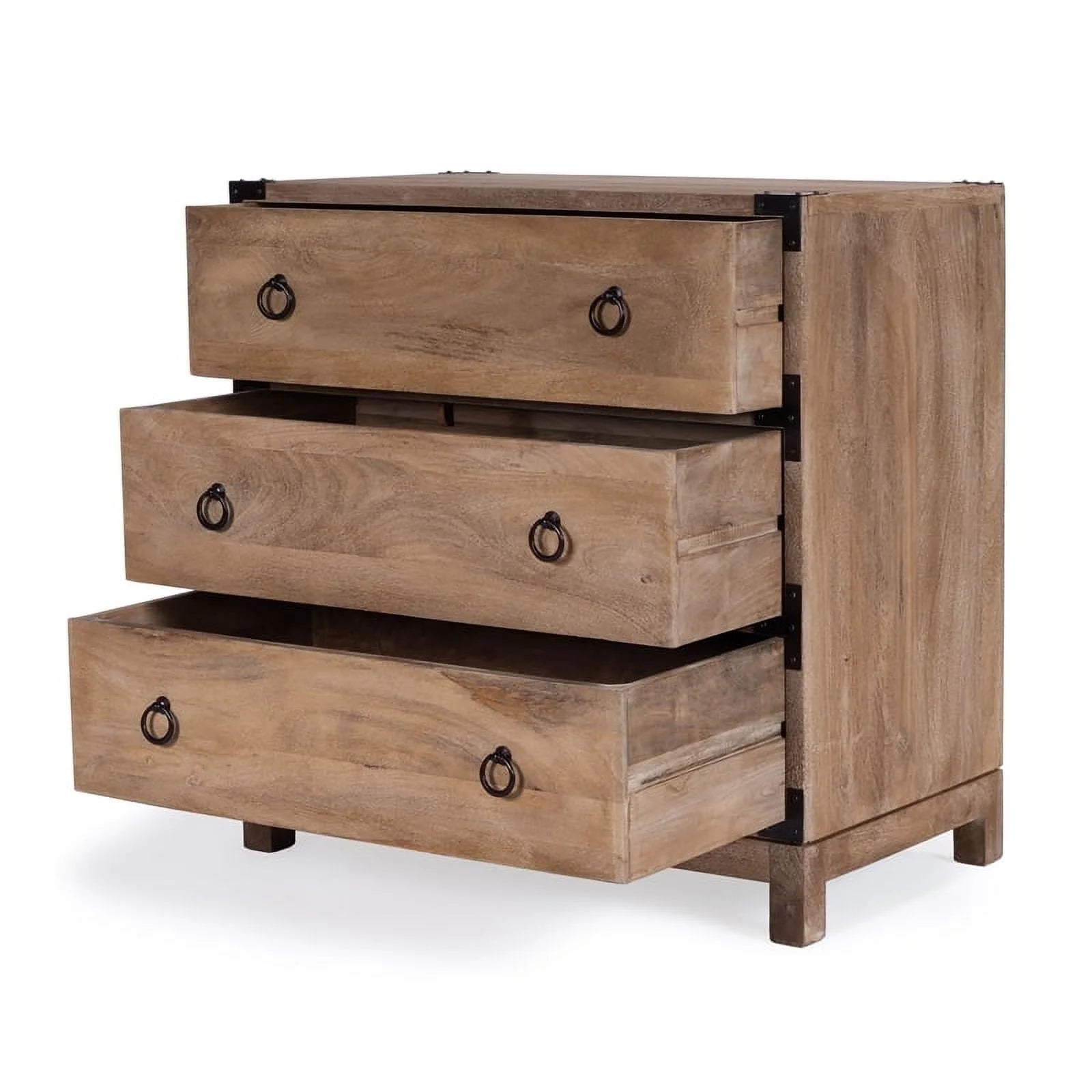 Beaumont Lane 3-Drawer Transitional Wood Campaign Chest in Natural/Dark Bronze
