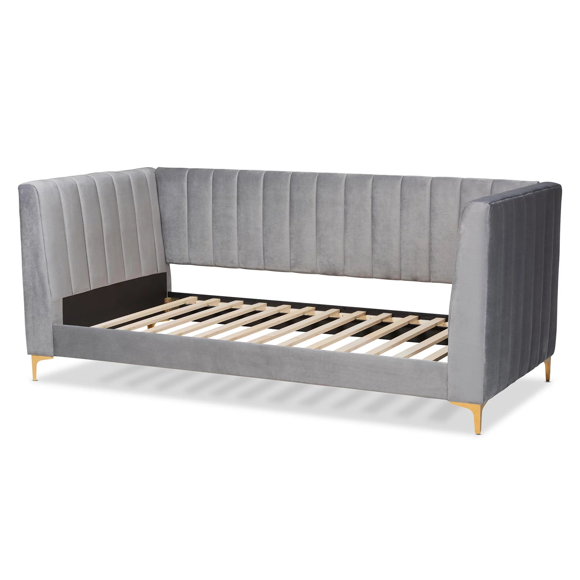 Baxton Studio Oksana Modern Contemporary Glam and Luxe Light Grey Velvet Fabric Upholstered and Gold Finished Twin Daybed