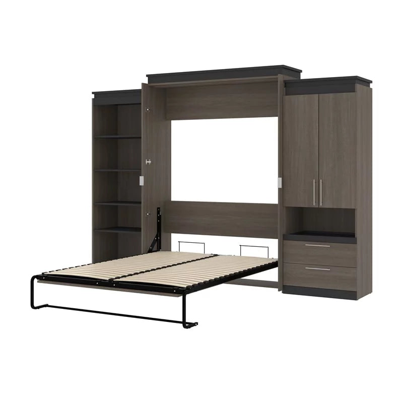 Atlin Designs 124" Queen Murphy Bed with Multifunctional Storage in Bark Gray
