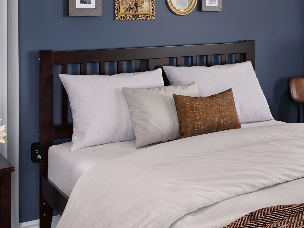 AFI Tahoe Slatted Wood Headboard with 2 USB Ports, Queen, Espresso