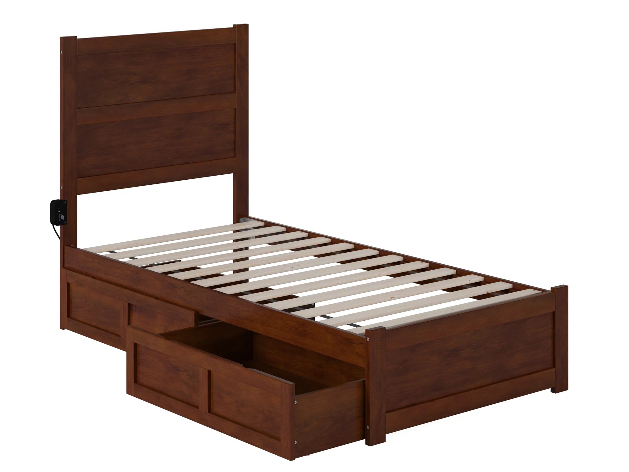 AFI NoHo Twin Wood Platform Bed with Headboard Footboard & 2 Storage Drawers, Walnut