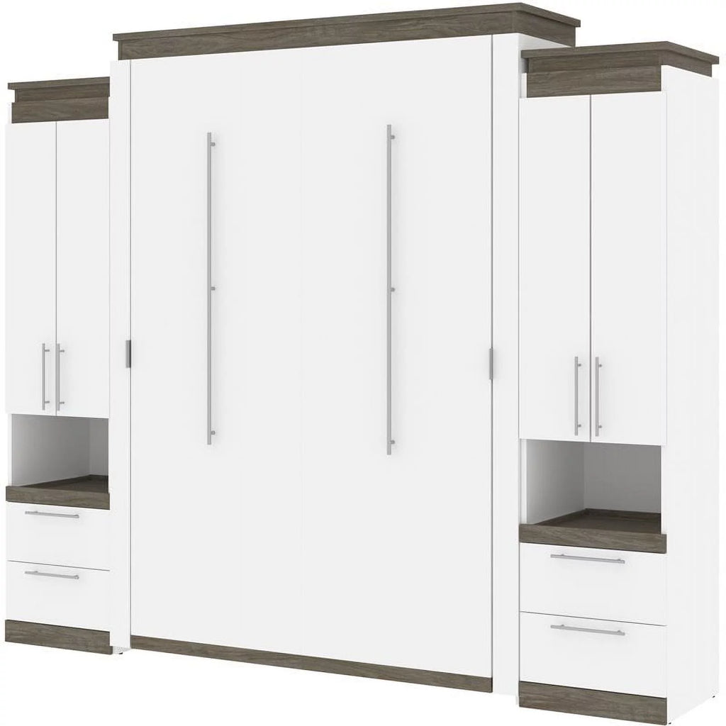 Atlin Designs 104" Modern Wood Queen Murphy Bed with 2 Storage Cabinets in White