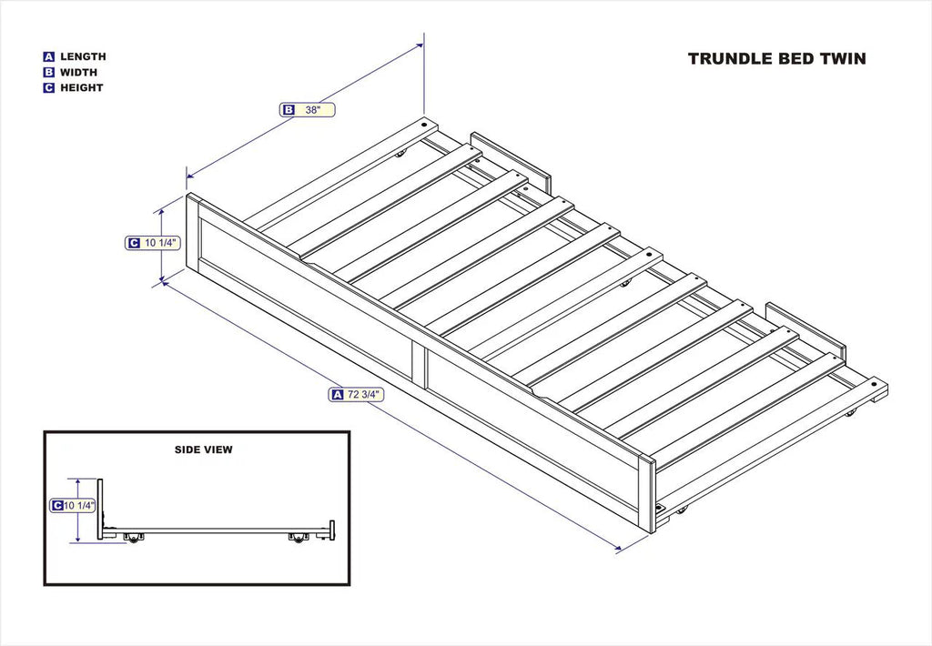 AFI Twin Roll Out Wood Trundle Bed Frame with Wooden Slat Supports, White