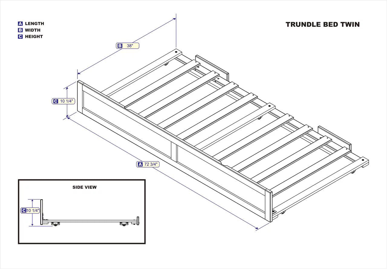 AFI Twin Roll Out Wood Trundle Bed Frame with Wooden Slat Supports, White