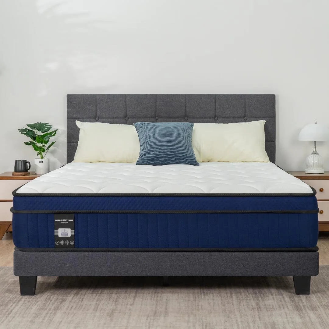 12'' Queen Hybrid Mattress, QUEEN ROSE Hybrid Firm Mattress in a Box with Gel Memory Foam, Individually Wrapped Pocket Coils Innerspring, Pressure-Relieving and Supportive, Mattress Queen Size