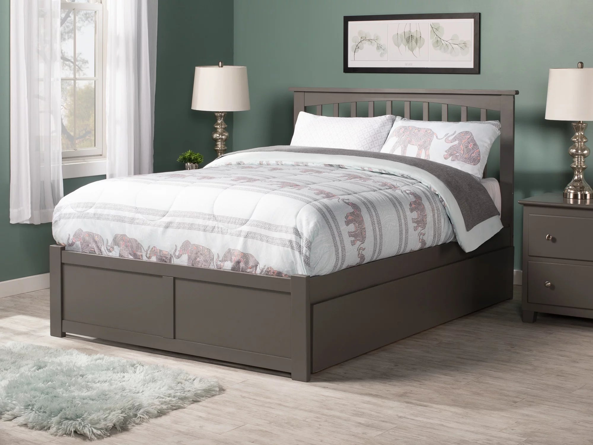 AFI Mission Queen Wood Platform Bed with Headboard Footboard & Twin XL Trundle, Grey