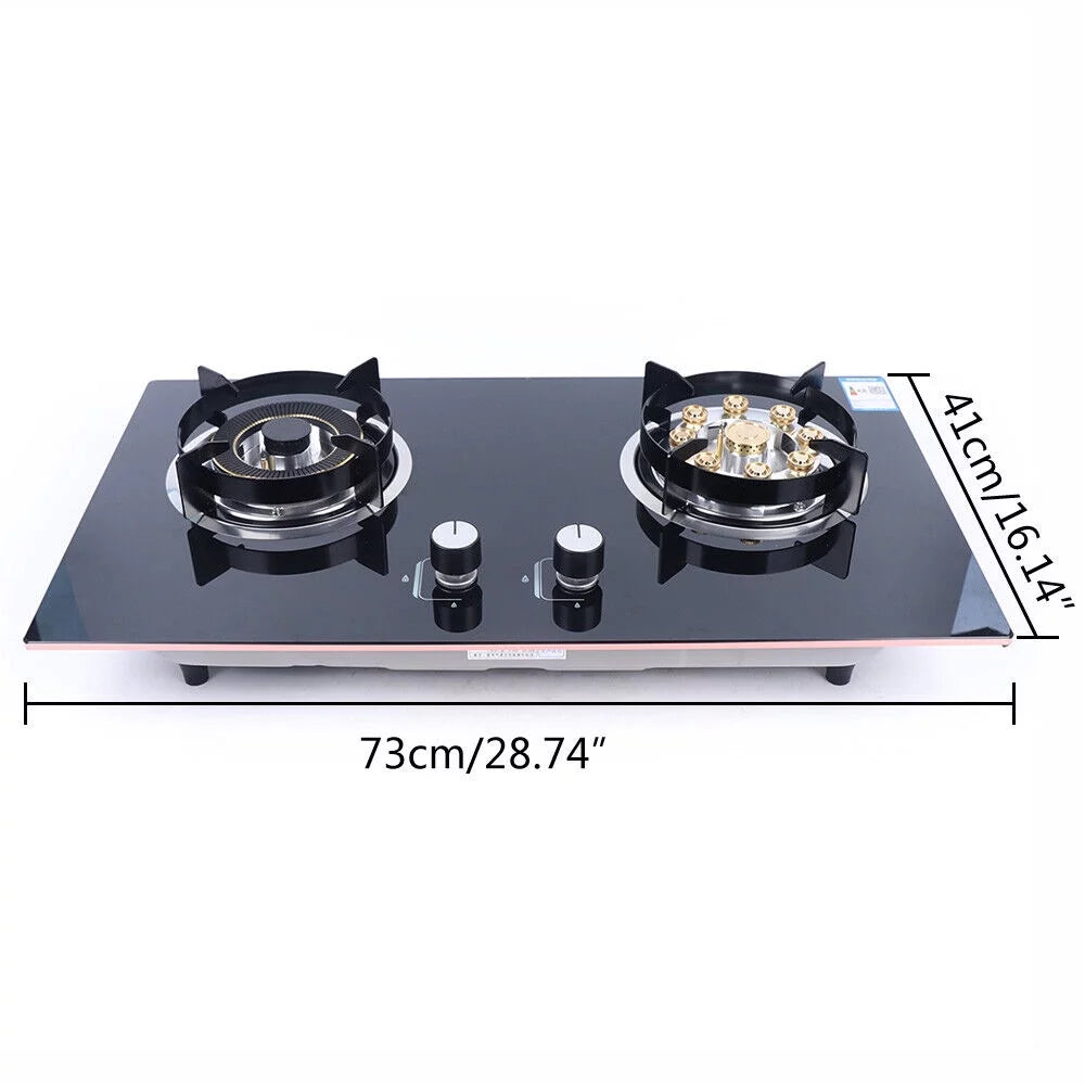 2 Burner Natural Gas Cooktop Stove Top Home Kitchen Cooker 730*410mm