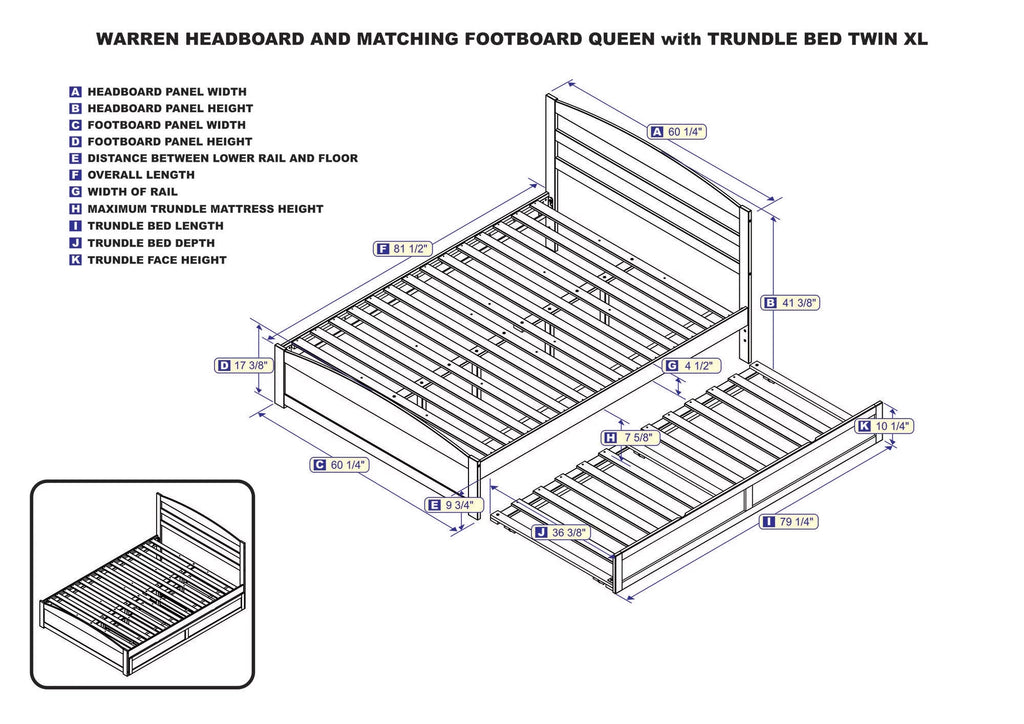 AFI Warren Queen Wood Platform Bed with Headboard Footboard & Twin XL Trundle, White