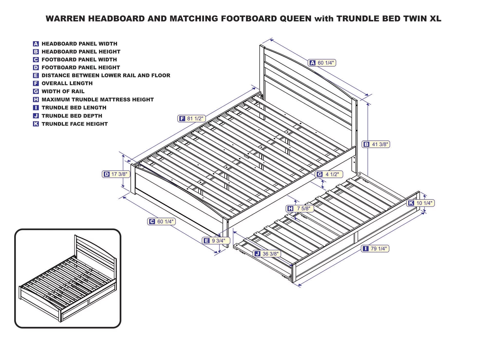 AFI Warren Queen Wood Platform Bed with Headboard Footboard & Twin XL Trundle, White