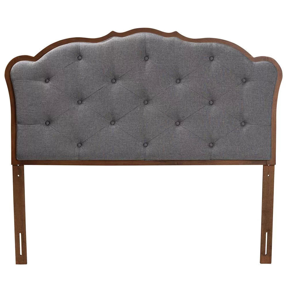 Baxton Studio Leandra Gray Fabric and Walnut Brown Wood King Size Headboard