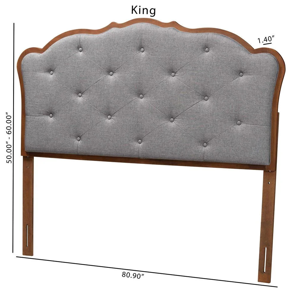 Baxton Studio Leandra Gray Fabric and Walnut Brown Wood King Size Headboard