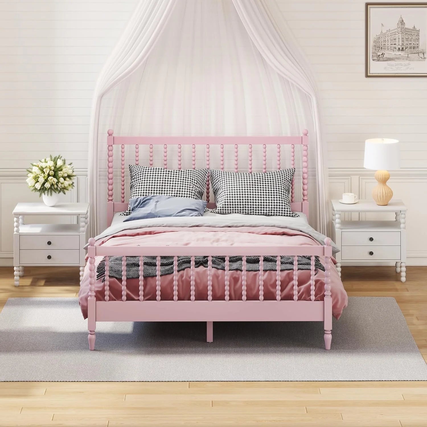 3Pcs Bedroom Set With 2 Nightstands, Queen Size Bed Frame With Gourd Shaped Headboard And Footboard, Solid Wood Platform Bed, No Spring Box Required,