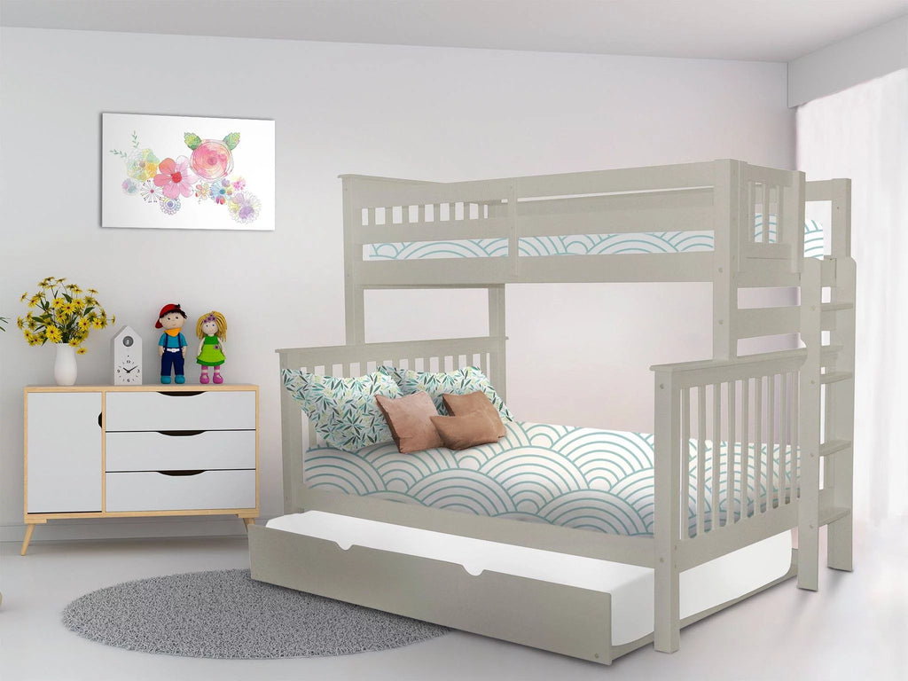 Bedz King Bunk Beds Twin over Full Mission Style with End Ladder and a Full Trundle, Gray