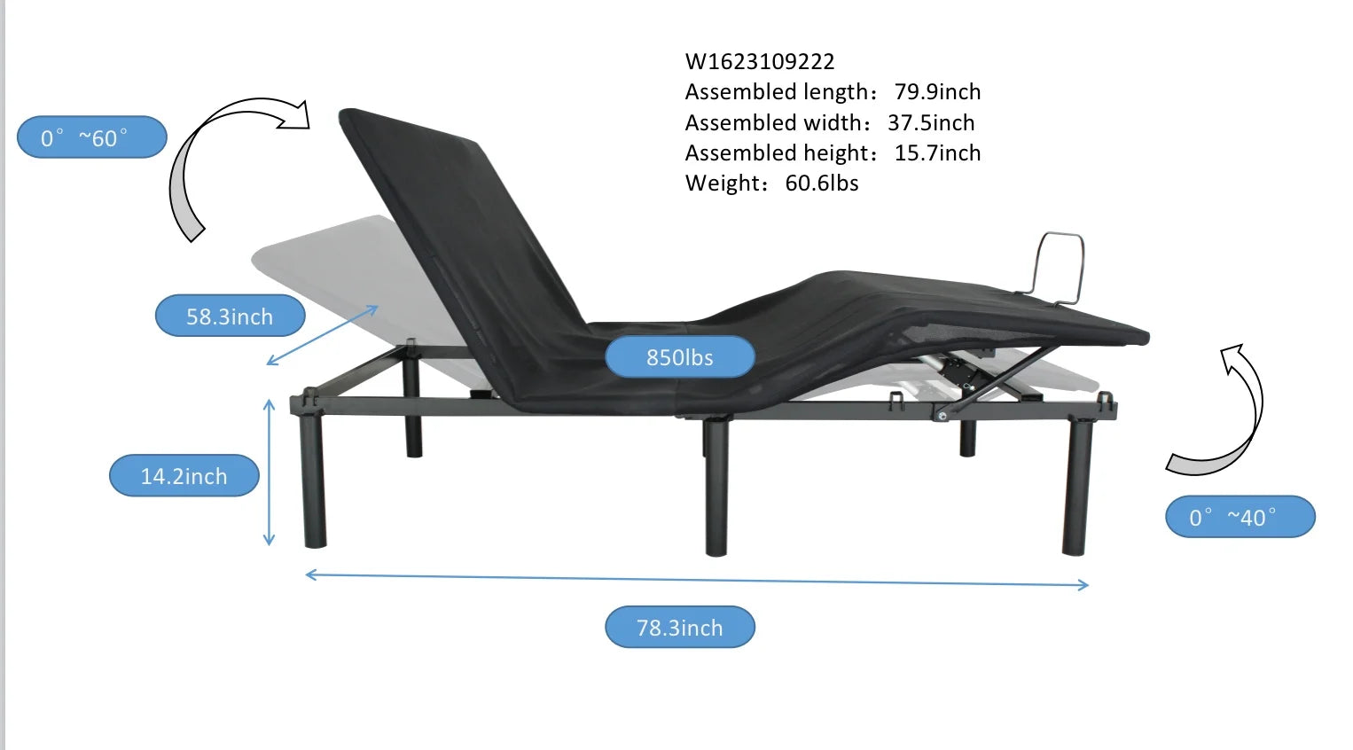 Andoer Adjustable Bed Base - Fold to half-TXL Motorized Head and Foot Incline - Quick and Easy Assembly