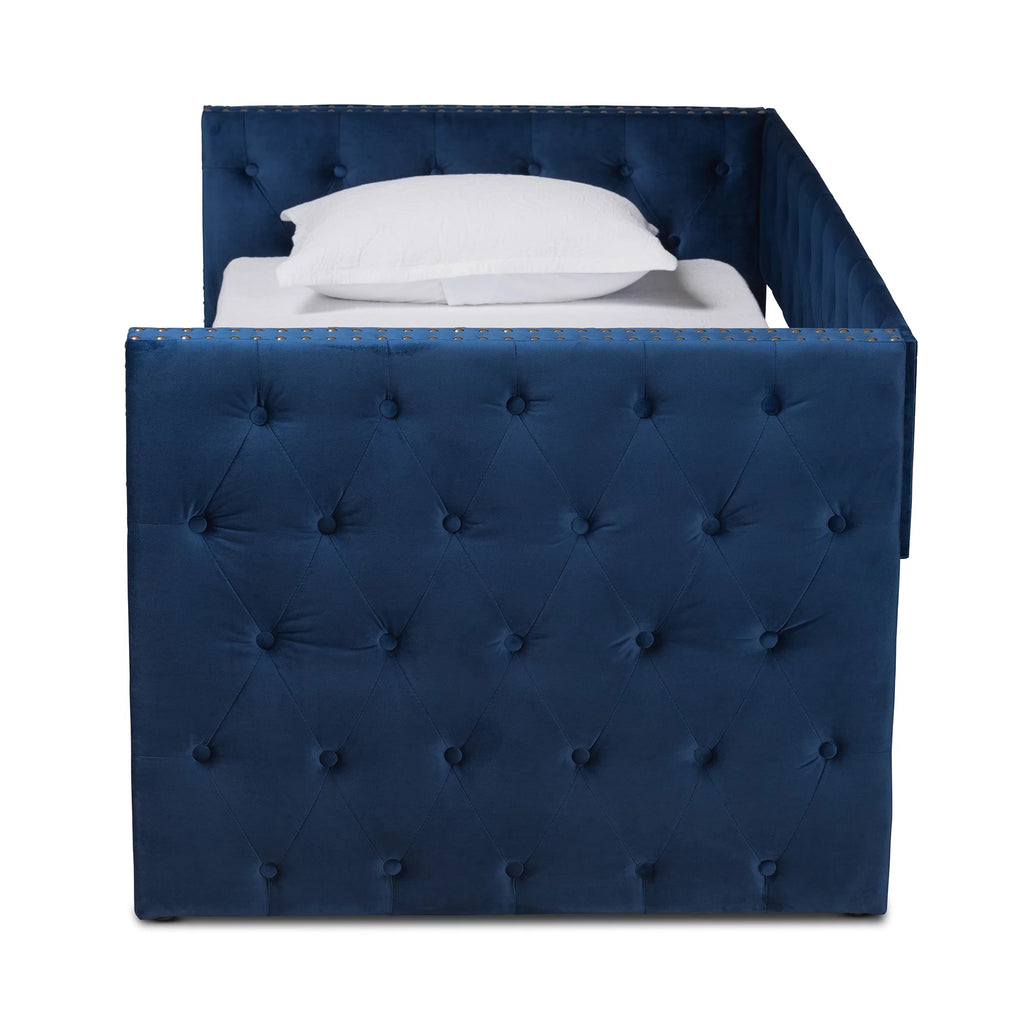 Baxton Studio Larkin Contemporary Upholstered with Trundle Daybed, Twin, Navy Blue