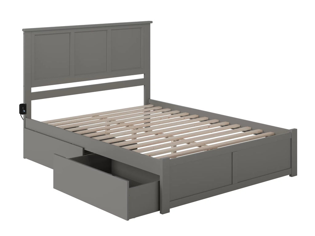 AFI Madison King Solid Wood Platform Bed with Footboard & 2 Storage Drawers in Grey