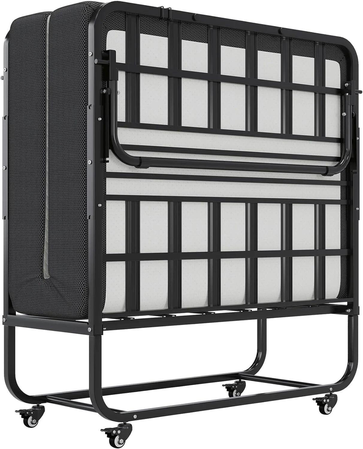 Afuhokles Folding Bed with Mattress, 75 x 38 Twin Size Portable Foldable Guest Bed with Wheels - 5'' Luxurious Memory Foam Mattress