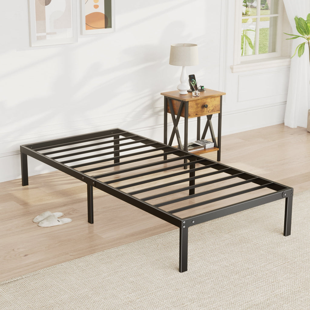Bed Frame - Full Size Heavy Duty Platform Bed with Underbed Storage, 14-Inch High Steel Slat Support, Non-Slip Design, No Box Spring Required