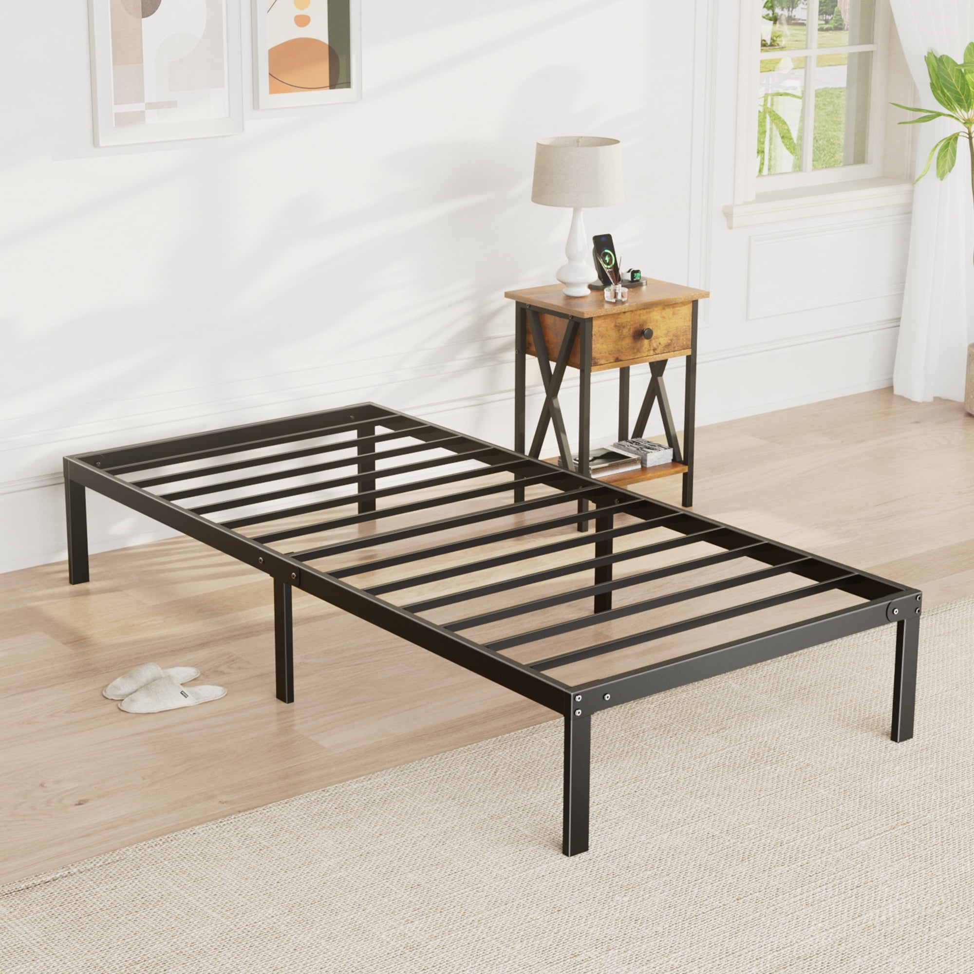 Bed Frame - Full Size Heavy Duty Platform Bed with Underbed Storage, 14-Inch High Steel Slat Support, Non-Slip Design, No Box Spring Required