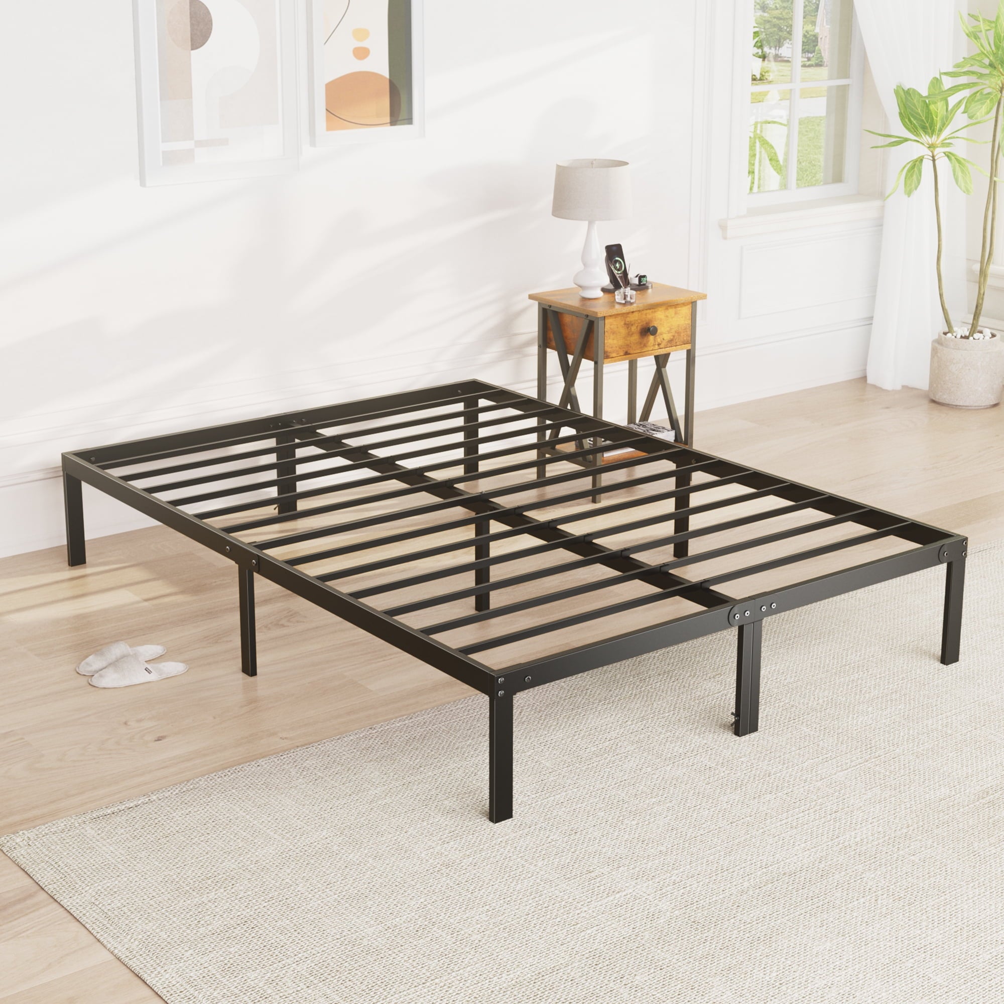 Bed Frame - Full Size Heavy Duty Platform Bed with Underbed Storage, 14-Inch High Steel Slat Support, Non-Slip Design, No Box Spring Required