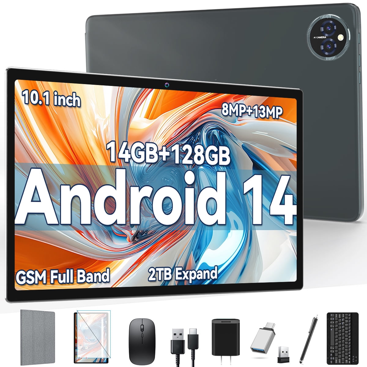 Android 14 Tablet,128GB ROM 1TB Expand,HD IPS Touchscreen, 5G/2.4G WiFi, Bluetooth 5.0, GPS, 4G Phone Tablet,2024 Newest