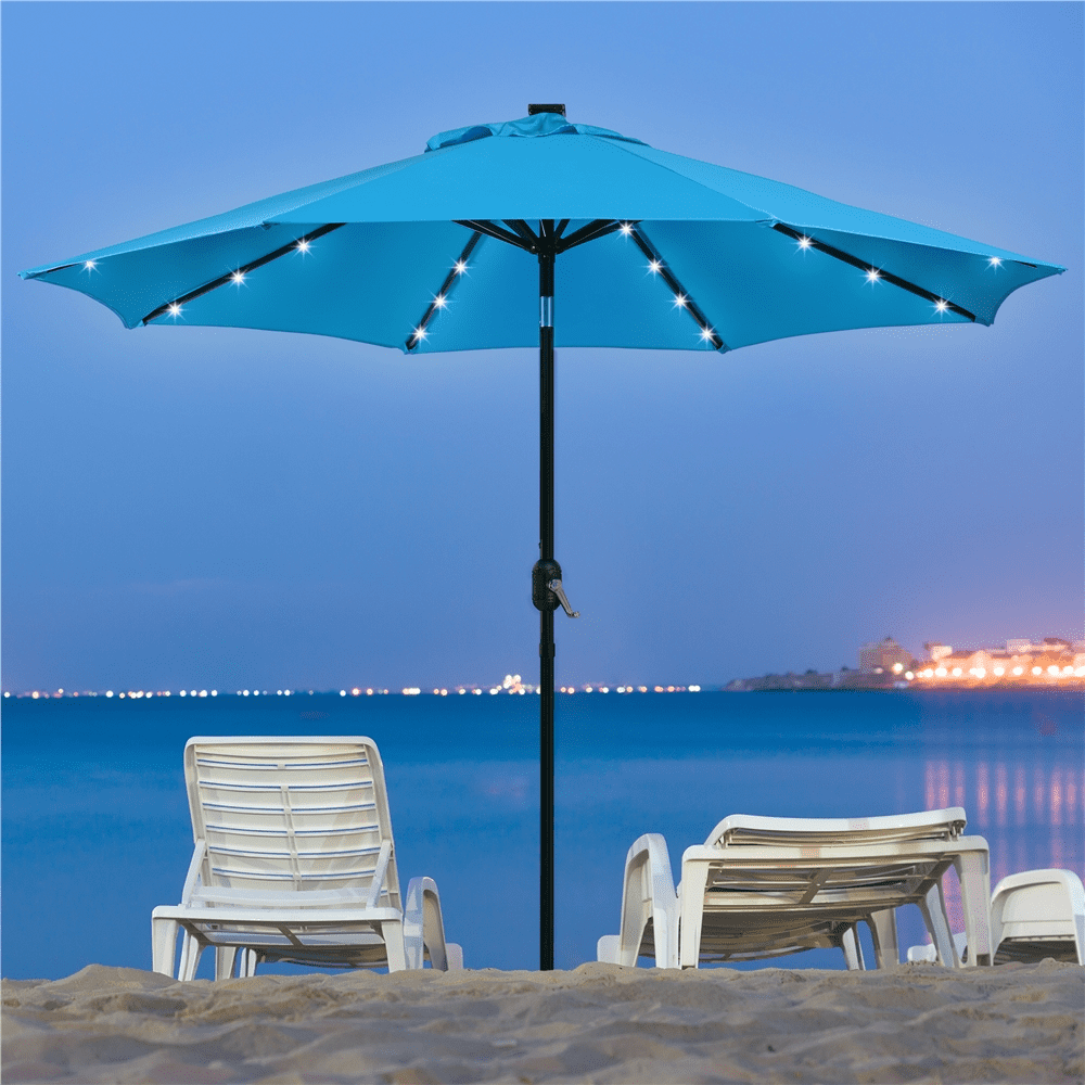 Alden Design 7.5ft Standard Patio Umbrella with LED Lights, Tan