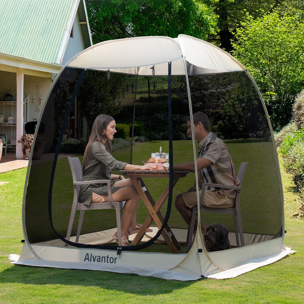 Alvantor Screen House Room Camping Tent Outdoor Canopy Dining Gazebo Pop Up Sun Shade Hexagon Shelter Mesh Walls Not Waterproof 10'x10' Beige