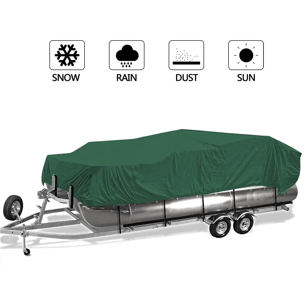 17-24Ft 210D Anti-UV Waterproof Pontoon Fabric Boat Cover Trailerable Fish Ski Blue And Black