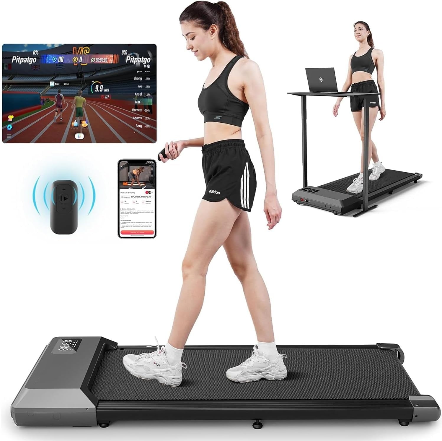 2.5Hp Walking Pad, 35.5*15.5 Walking Area 2 in 1 Under Desk Treadmill,300lb Walking Treadmill with Remote Control and LED Display, Quiet, Compact & Small Treadmill for Home & Office (White)