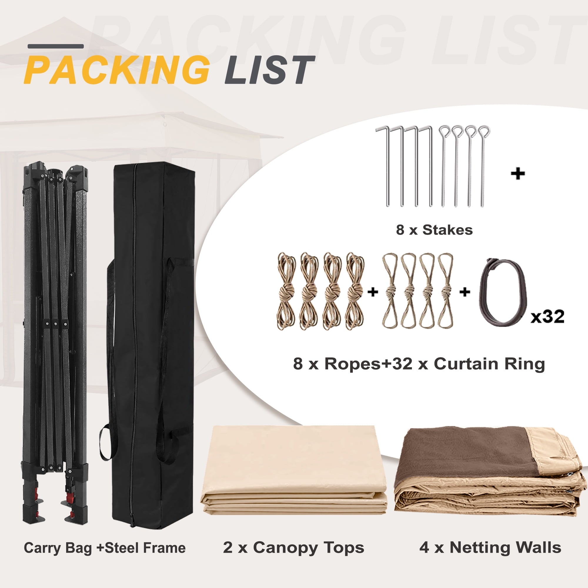 ABCCANOPY 13'x13' Gazebo Tent Outdoor Pop up Gazebo Canopy Shelter with Mosquito Netting, Brown