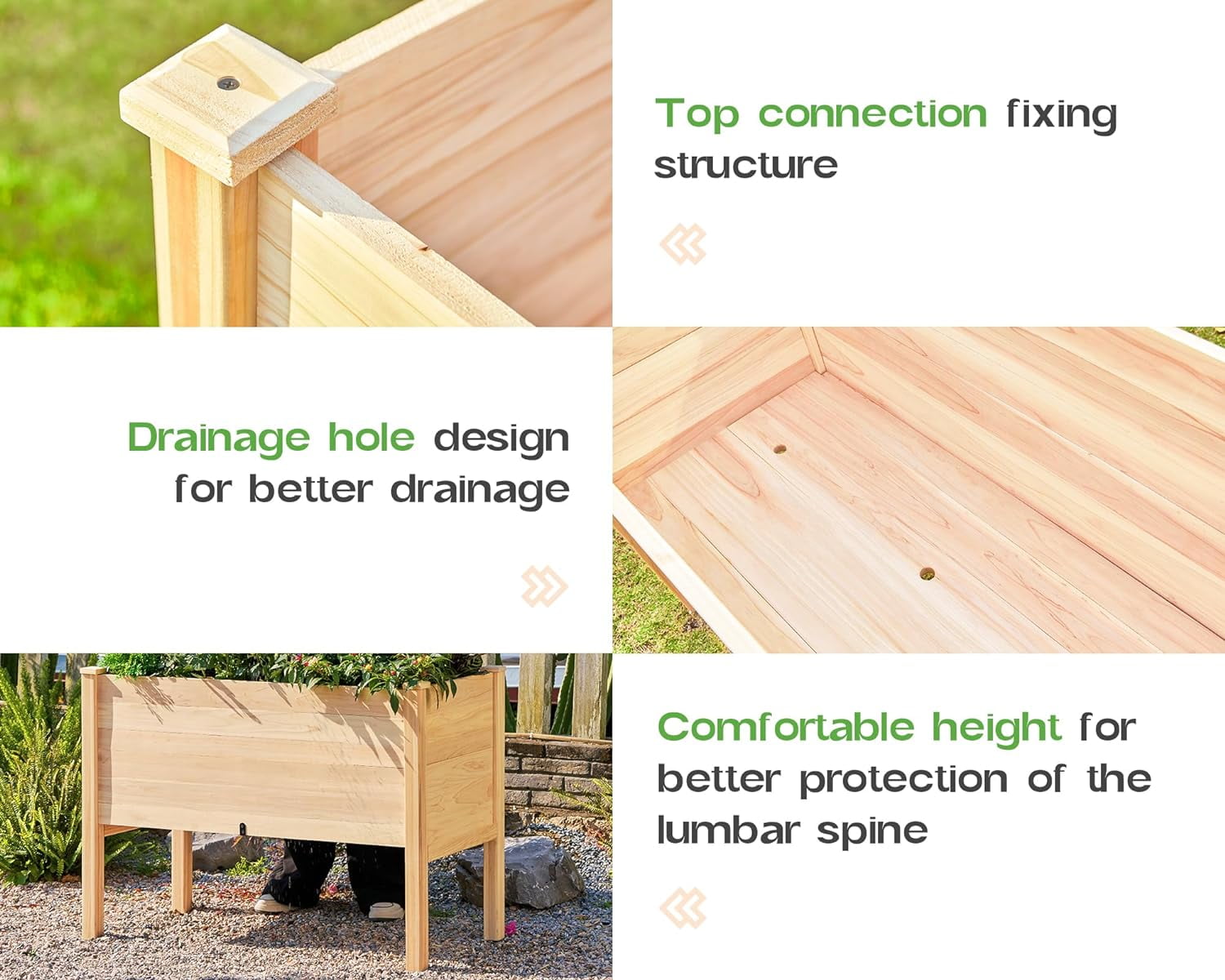 AMERLIFE Raised Garden Bed 4x2x2.6 ft Large Capacity Planter with Drain Hole for Growing Plants
