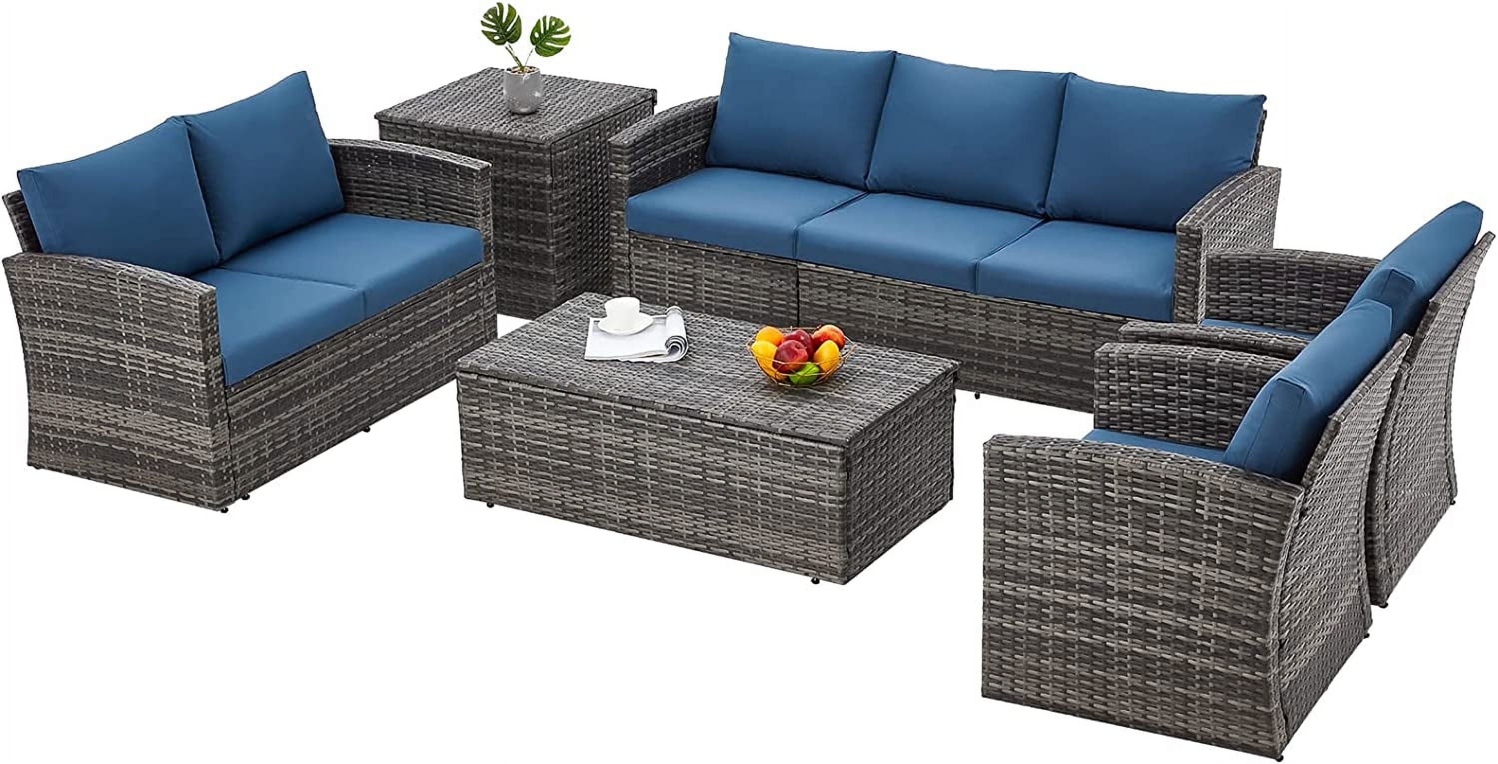 AECOJOY 6 Pieces Outdoor Furniture Set , Patio Rattan Wicker Sectional Sofa Conversation Set, Beige
