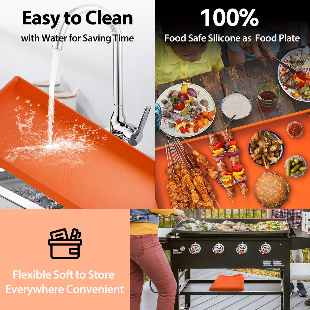 36 Inch Blackstone Griddle with Orange Cover, Heavy Duty Food Grade Silicone Grill Cover