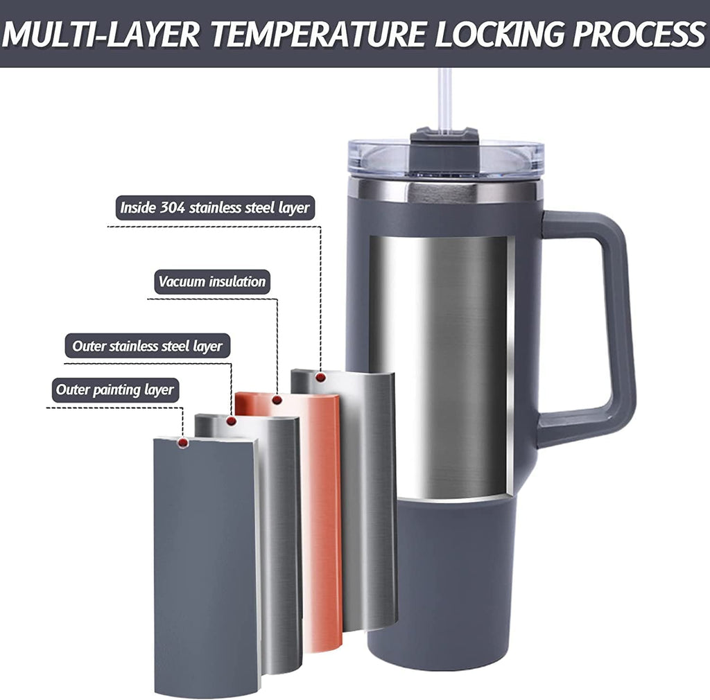 40 oz Tumbler with Handle Stainless Steel Insulated Travel Coffee Mug Double Wall Vacuum Straw for Ice Drinks & Hot