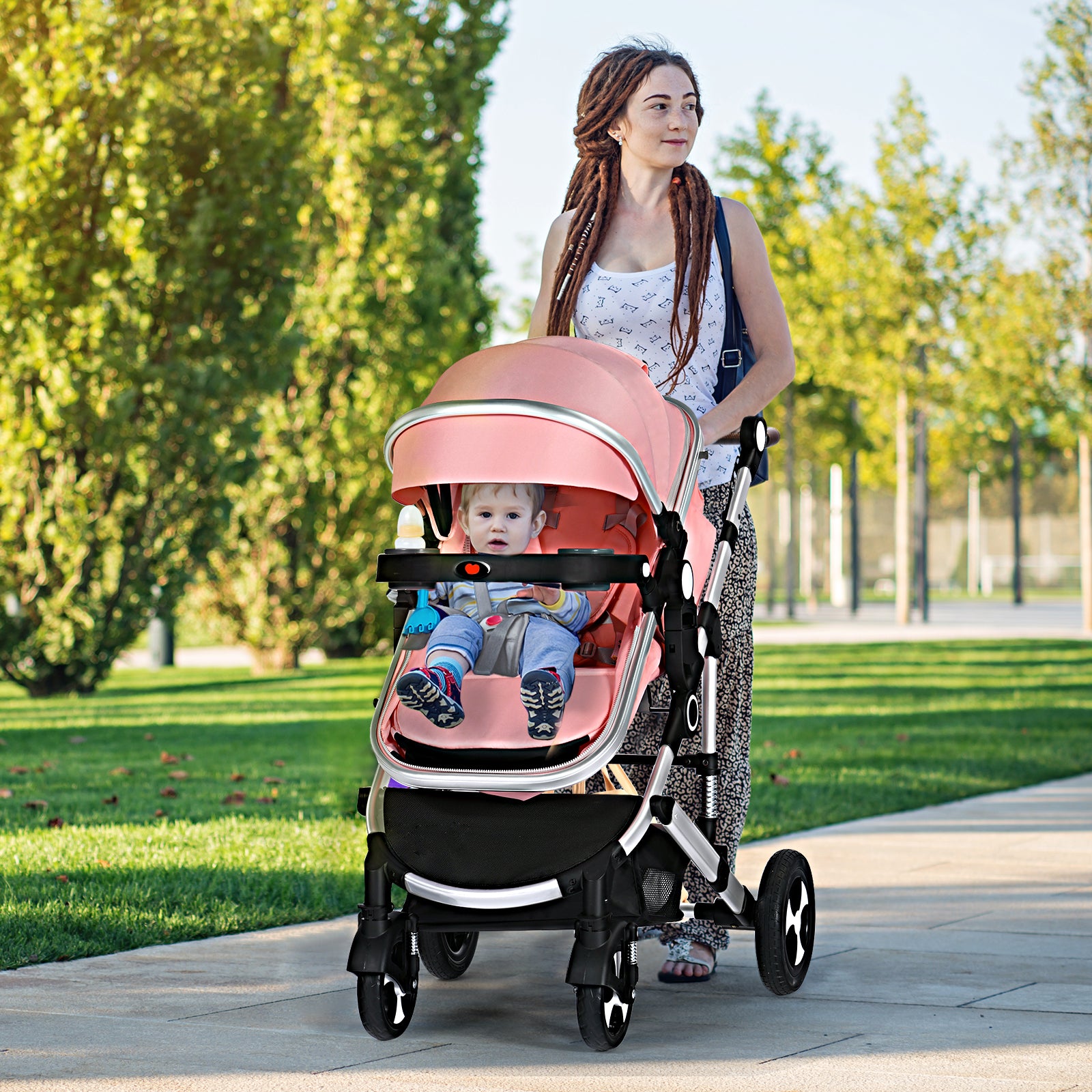 AILEEKISS 3 in 1 Baby Stroller, Convertible Newborn Bassinet Stroller Unisex Infant Carriage, Black