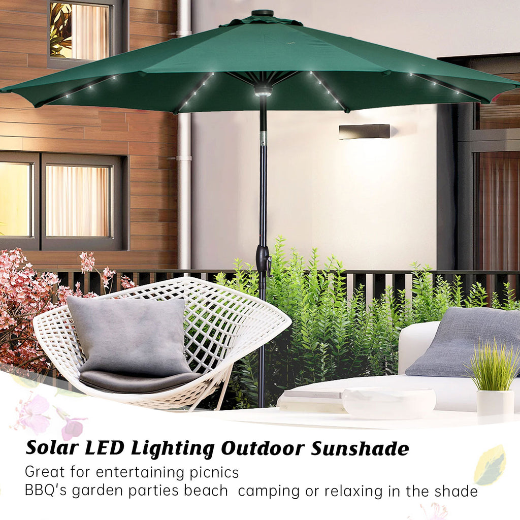 Autlaycil 10 ft Solar Patio Umbrellas with 40 LED lights for Market Outdoor Pool, Steel Tilt Crank, Navy Blue