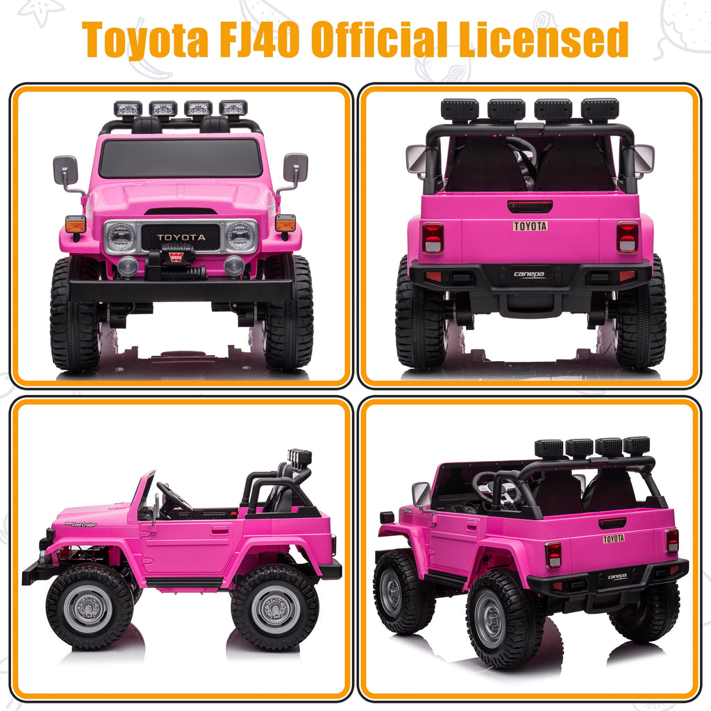 2 Seater 24V Ride on Car, Licensed Toyota Land Cruiser FJ40 Electric Truck with Remote Control, 4x80W Engine, Battery Powered Kid Car to Drive for Boy Girl, White