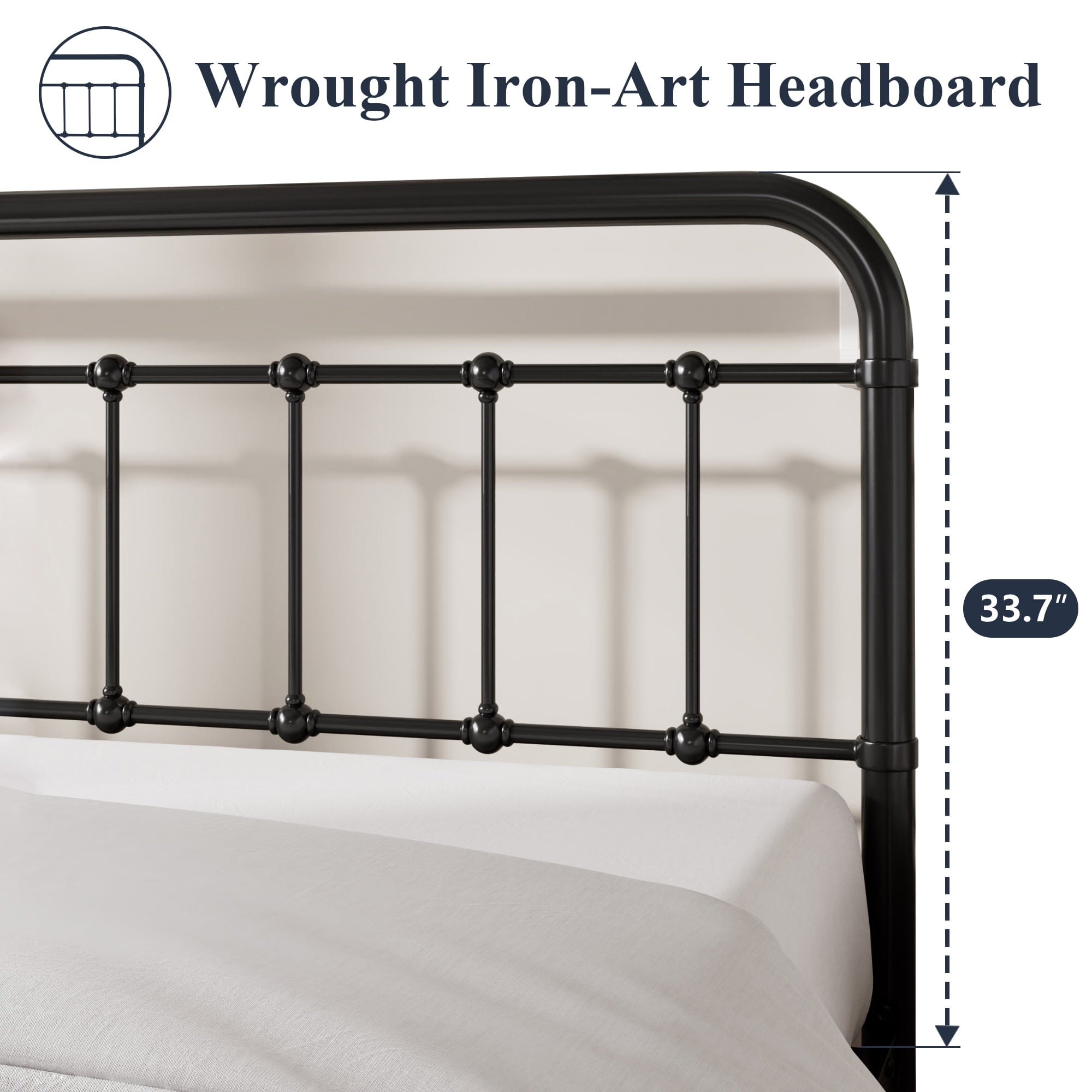 Allewie Queen Size Metal Platform Bed Frame with Victorian Style Wrought Iron-Art Headboard/Footboard, White