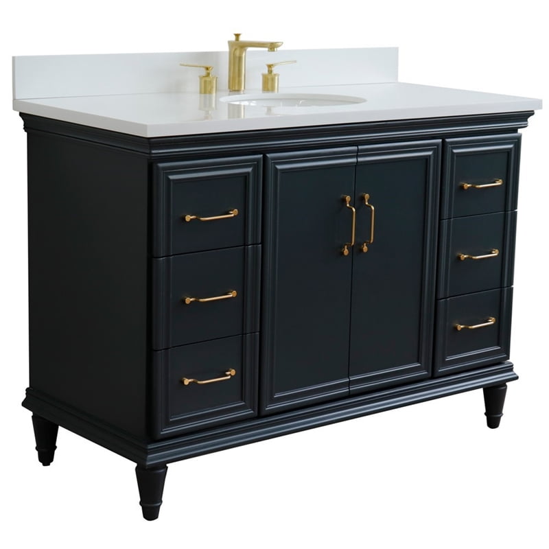 49 in. Single Wooden Vanity  Dark Gray with White Quartz Oval Sink