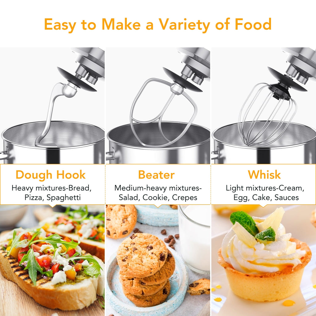 Acekool Stand Mixer, 7.5Qt 10 Speed 660W Tilt Head Electric Food Mixer