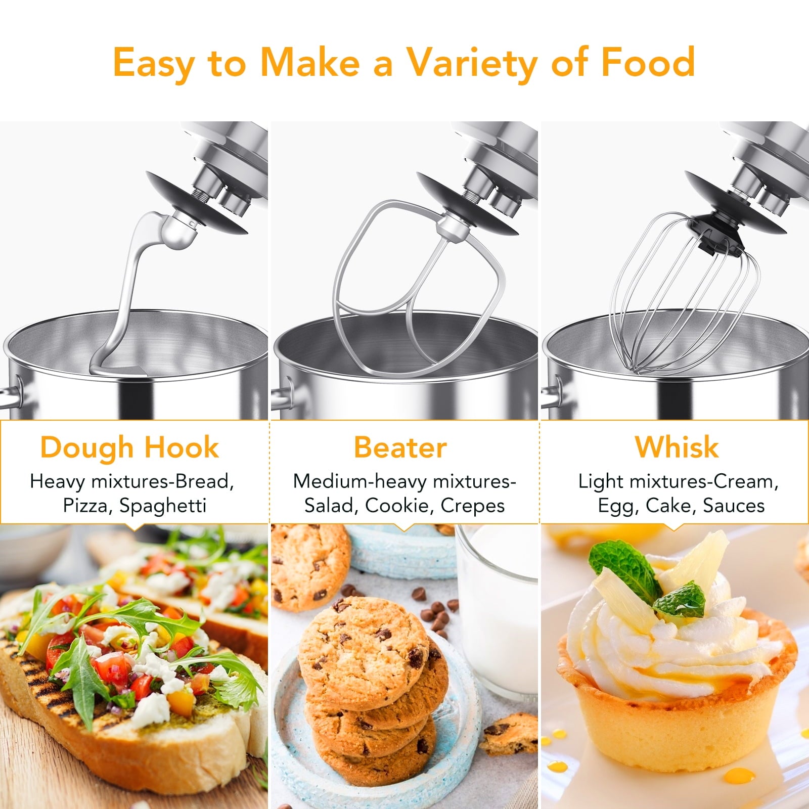 Acekool Stand Mixer, 7.5Qt 10 Speed 660W Tilt Head Electric Food Mixer