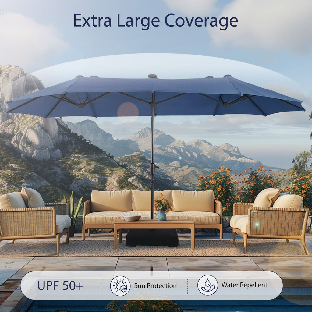 Alpha Joy 13x6.5ft Double-Sided Extra Large Outdoor Patio Umbrella with Crank Handle, Beige