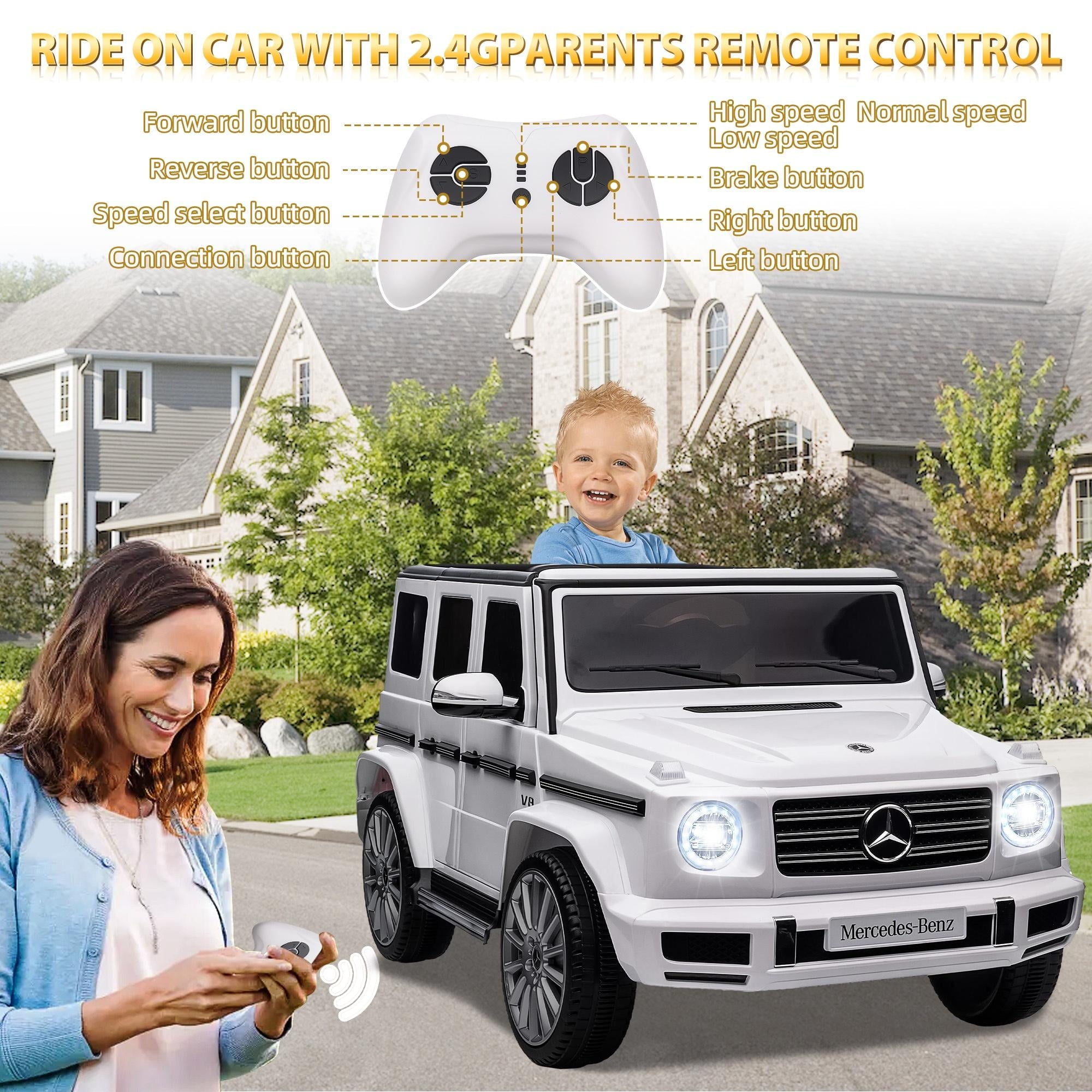 24V Ride on Car with Remote Control for Kids Mercedes Benz Ride on Car Toy for Boys and Girls 3-6 Years Old, Electric Vehicle, Bluetooth, LED Light, White