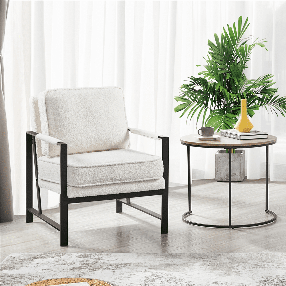 Alden Design Mid-Century Modern Accent Chair with Metal Frame, Brown Faux Leather