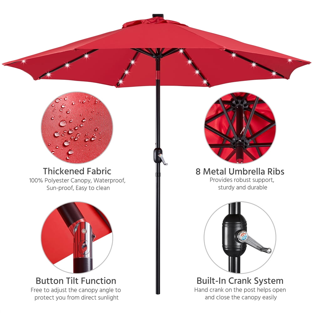 Alden Design 7.5ft Standard Patio Umbrella with LED Lights, Tan