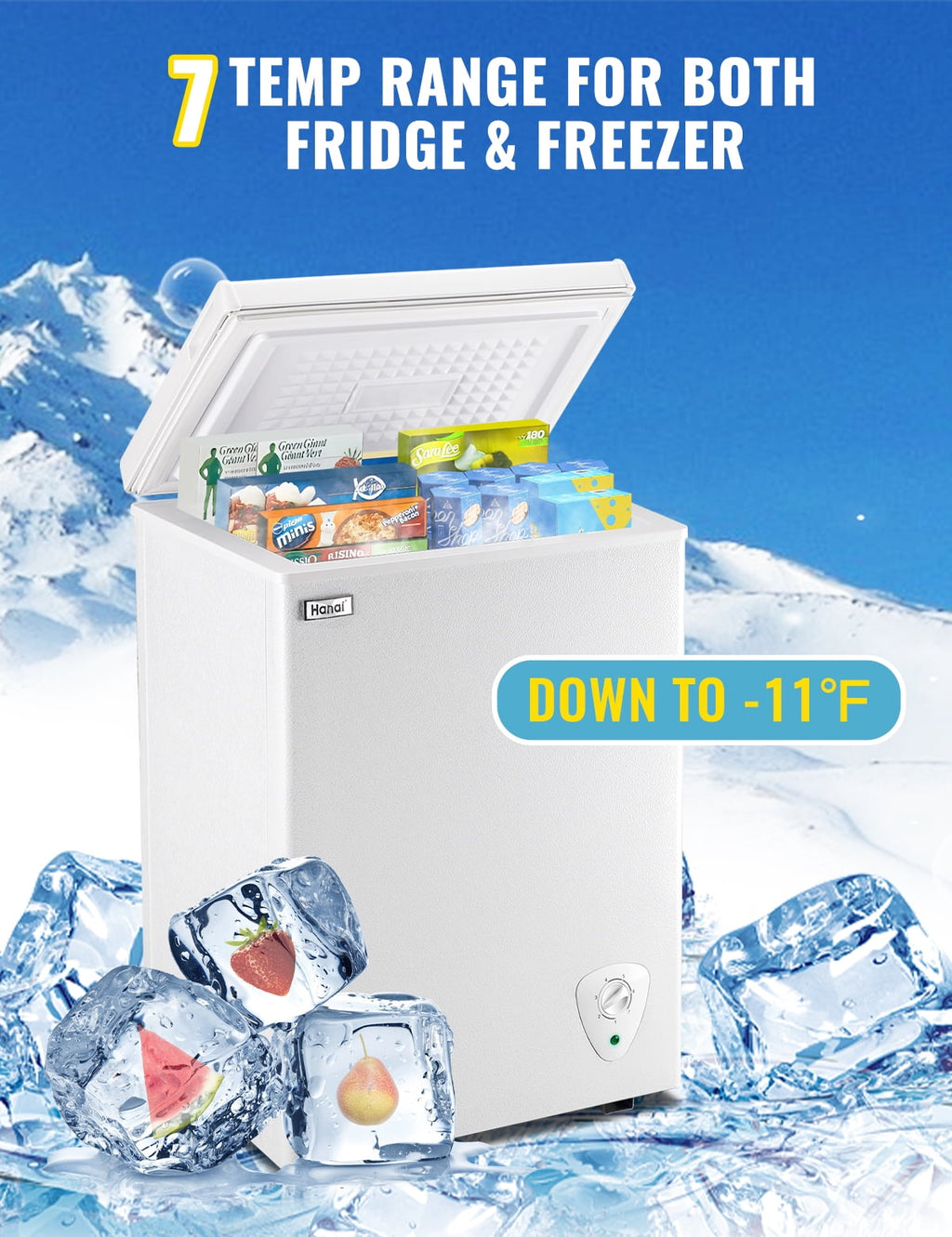3.5 Cubic Feet Chest Freezer Small Deep Freezers with 7 Gears Temp Control Office Dorm Kitchen White